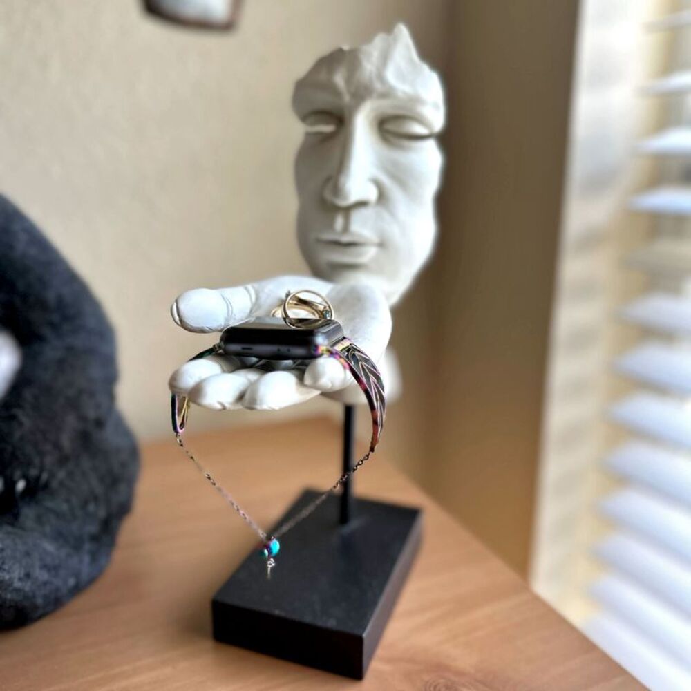 Matte White Face and Hand Blowing a Kiss Sculpture, 11.5 Inches High